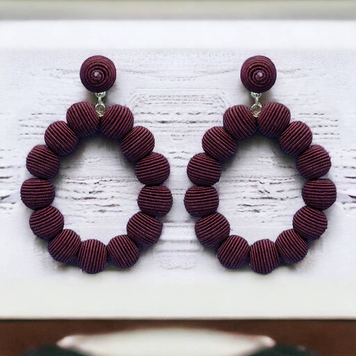 Narratives The Line - Wholesale Dangle Earrings - Cotton Woven Ball Oval Earrings - Reds