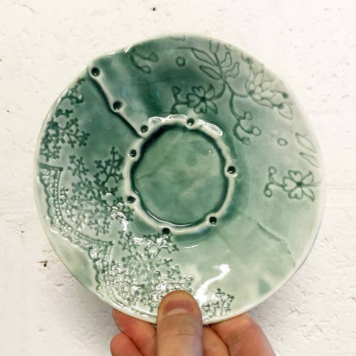 Porcelain Lace Plate for wholesale by Stitched Ceramics