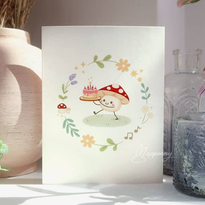 Birthday Mushroom - Greeting Card for wholesale by Yeppenny Doodles LLC
