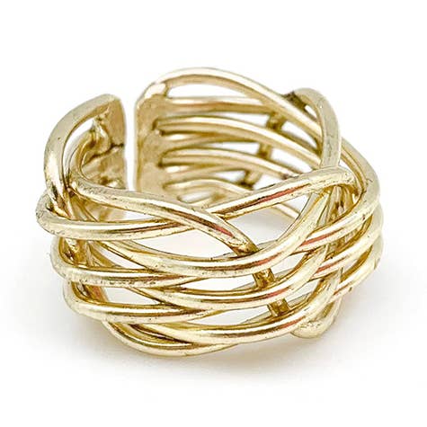 Anello regolabile placcato in oro, fili intrecciati per la vendita all'ingrosso da parte di Anju Jewelry