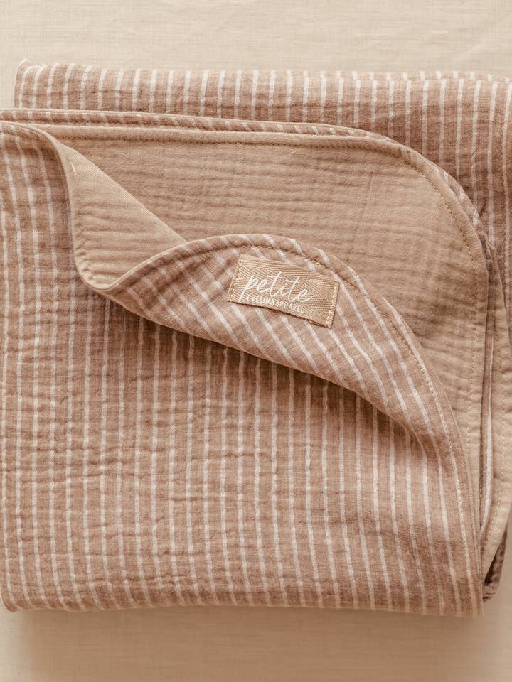Muslin Blanket / Beige Stripes for wholesale by PETITE EvelinaApparel