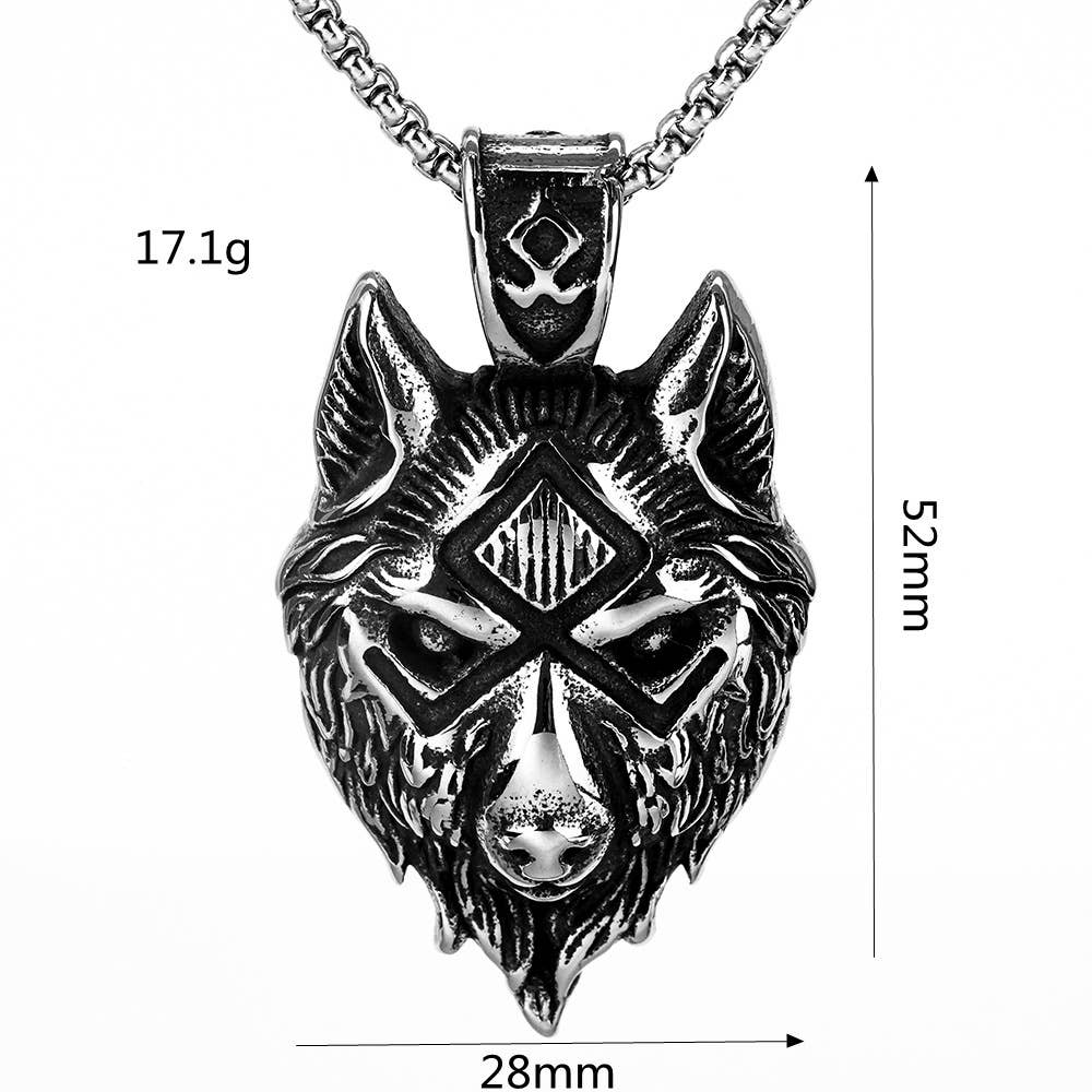 Gemcohub - Wholesale Pendant/Charm Necklace - Nordic Vintage Viking Symbol Wolf Head Necklace4