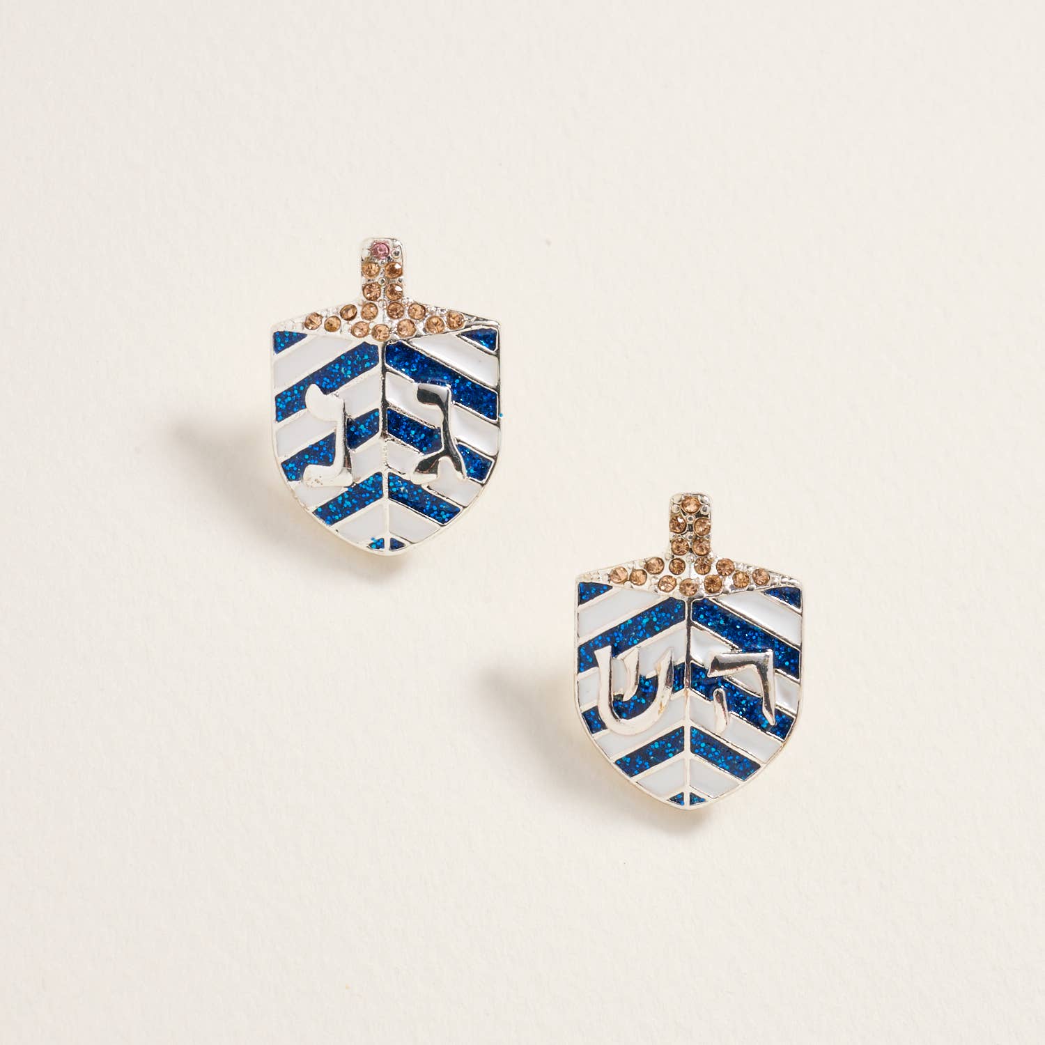 Designature New York - Wholesale Dangle Earrings - Hanukkah Glitter Dreidel Rhinestone Post Earrings4