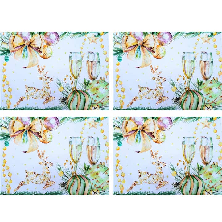 Sæt med 4 Dækkeservietter Christmas Toast Cup Cloth Vandtæt 17" by 13" - Guld for engroshandel hos Maison Charlo