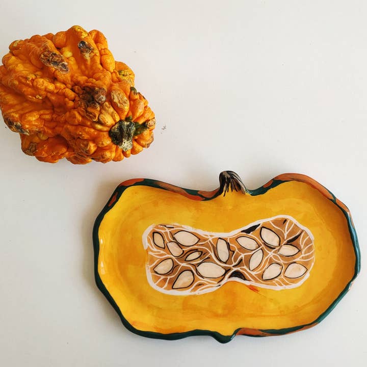 Green Pumpkin Plate for wholesale by Federica Massimi Ceramics