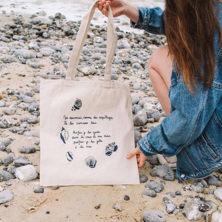 Saco tote ilustrado "As minhas recordações como conchas" - Grisbleu por atacado de Grisbleu