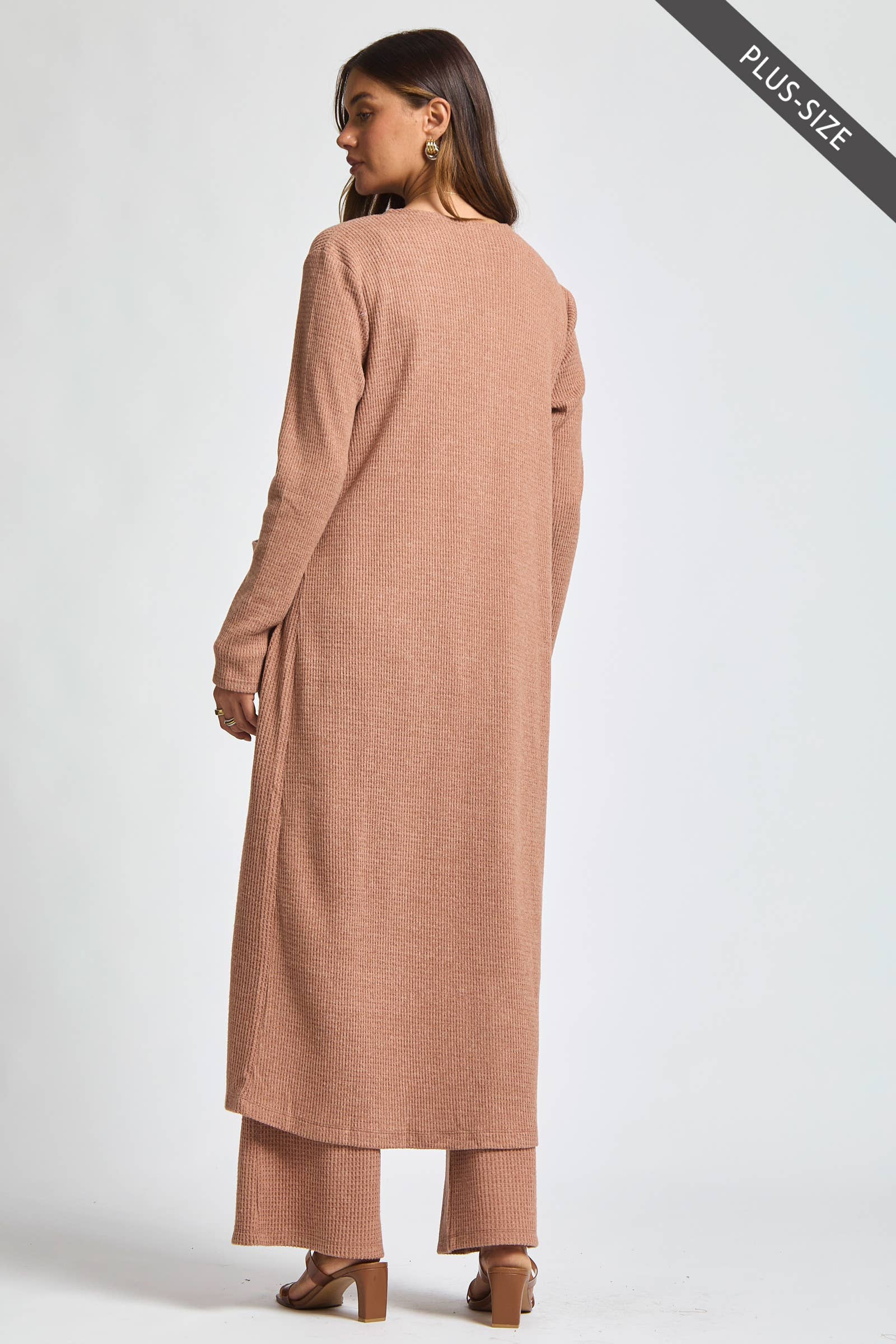 Dear Scarlett - Wholesale Lounge Set - Women's - PLUS SIZE Thermal Sleeveless Tank + Cardigan + Relaxed Pants8