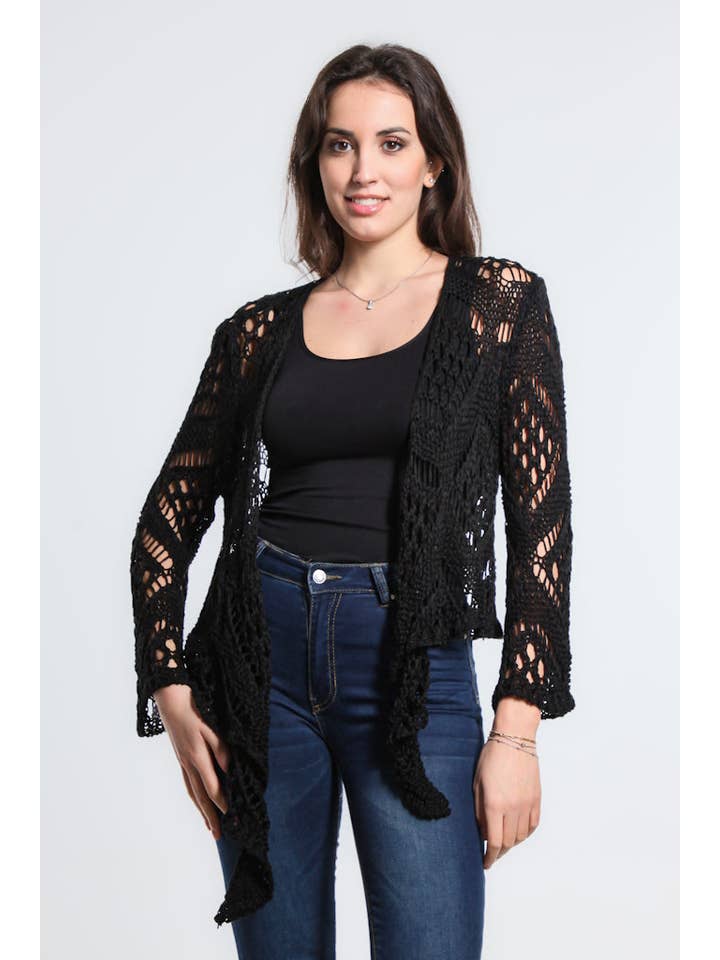 TINA Stephens Italy/Tees By Tina - Vente Cardigan – femme - Boléro Kandra en tricot ouvert à nouer sur le devant (CLS303)