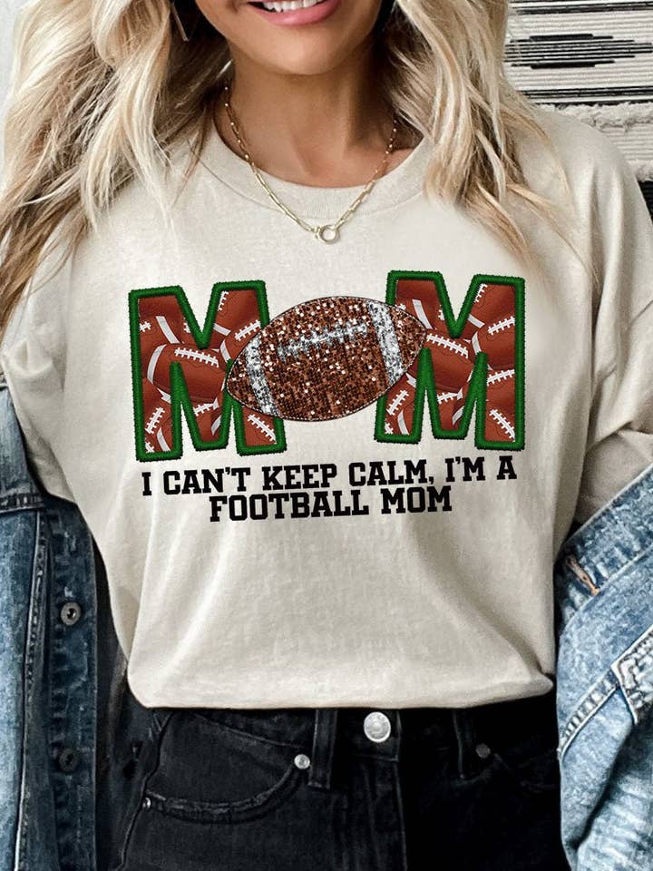Faux Embroidery Football Mom Transfer Short Sleeve Relaxed Fit T-Shirt for wholesale by Wholesale Accessory Market
