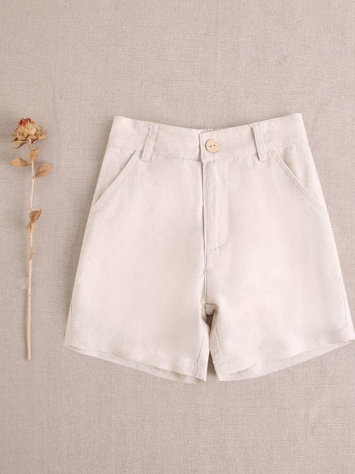 Dadati - Wholesale Suit - Kids - Light mottled brown linen boy's Bermuda shorts