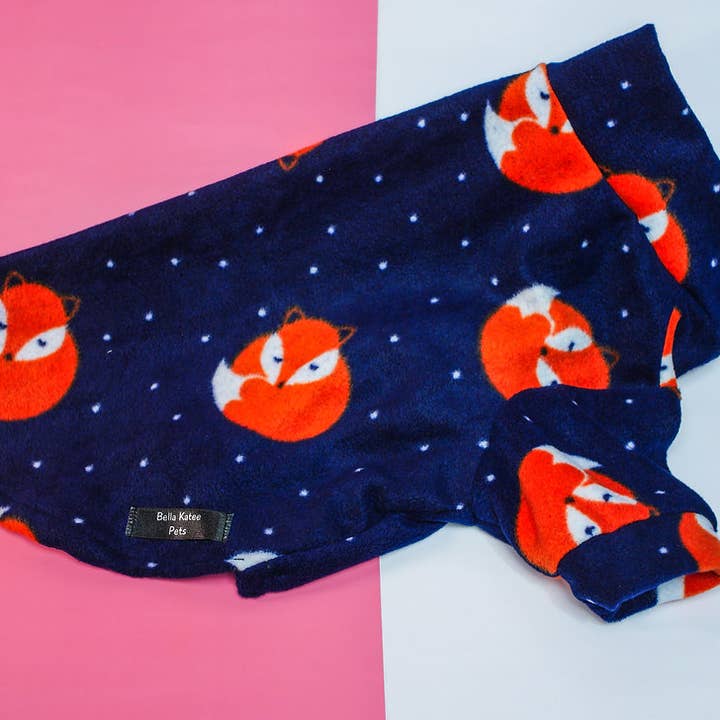 Navy fox Print Waterafstotende hondenfleece voor wholesale door Bella Katee Pets