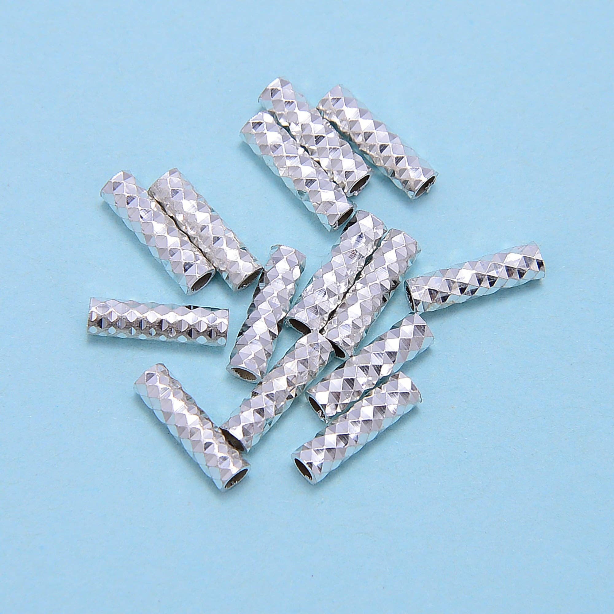 CRCBEADS - Wholesale Beads - 925 Sterling Silver Faceted Tube Beads Size 3x10mm 7 Pieces Per Bag2
