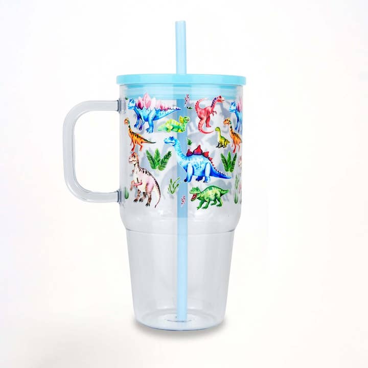 Colorful Dinosaurs 20oz Kids Tumbler with Handle, Lid & Straw for wholesale by Sip-Sip Hooray!