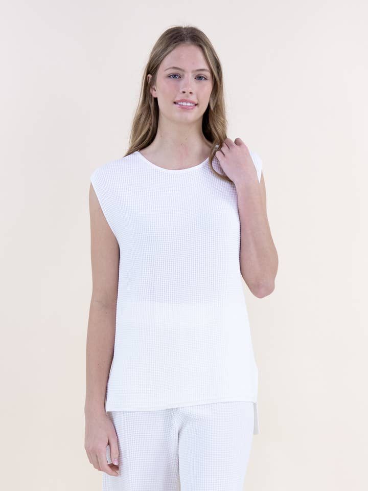 Waffle Stitch Sleeveless Round Neck Knit Top for wholesale by Original USA