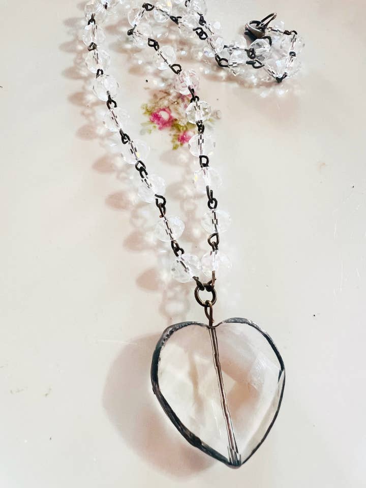 Soldered Crystal Heart Crystal Beaded Chain Necklace for wholesale by Vintage Bliss