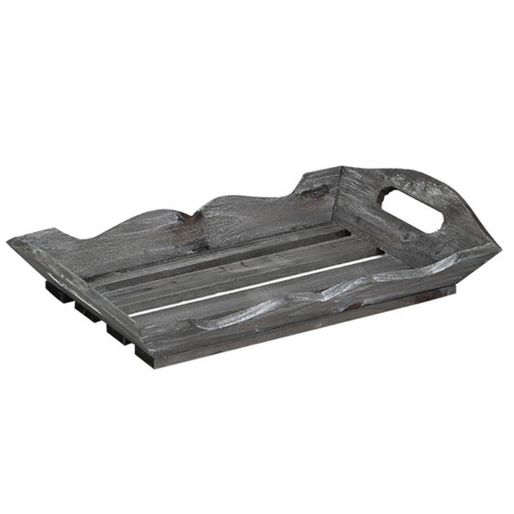 Grey wooden tray with 2 handles for wholesale by Deffrennes
