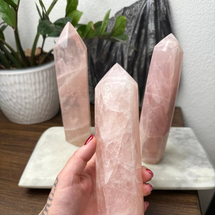 Rose Quartz Obelisk - Rose Quartz Crystal Tower for wholesale by EC Plugs and Gems