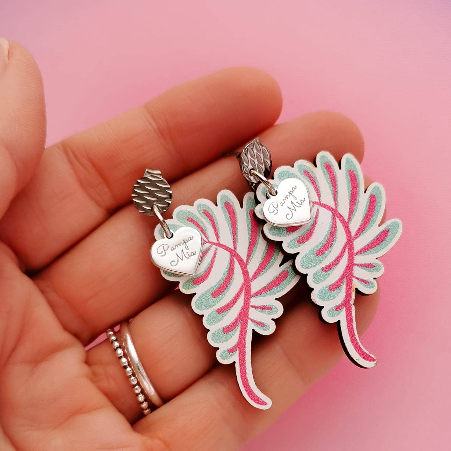 Pampa Mia - Wholesale Dangle Earrings - Pink foliage earrings0