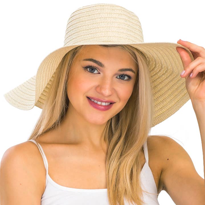 Cap Zone - Wholesale Straw Hat - Women's - Thin Light-Weight Floppy Straw Beach Sun Hat