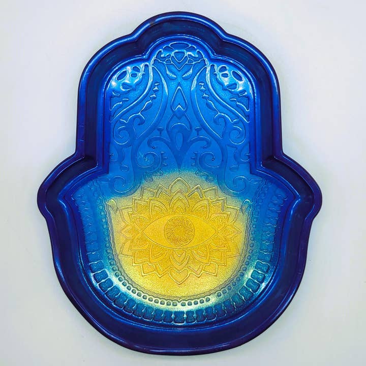 Slightly Askew Art - Wholesale Jewelry Dish - Hamsa Hand Trinket Dish - Made with Resin & Color-Shift Mica11