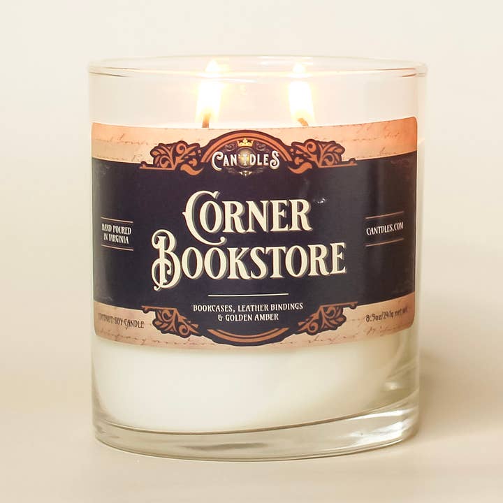 Can'tdles & Co. - Wholesale Jar/Filled Candle - Book Lover Candle – Corner Bookstore | Amber & Wood1