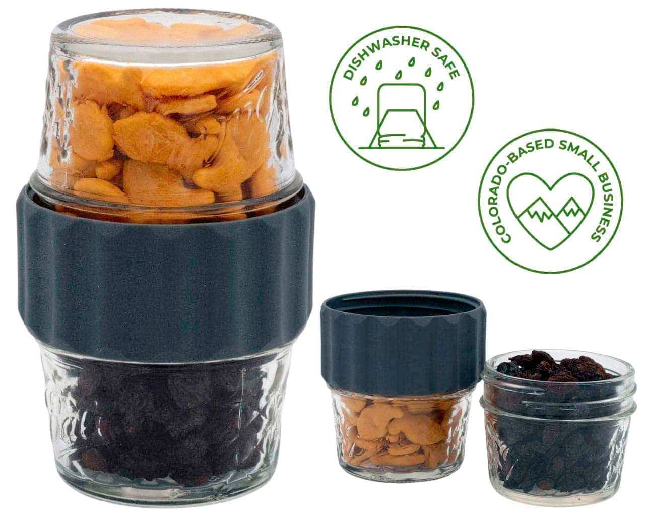 Mason Jar Lifestyle - Vente Boîtes de conservation - Couvercle 2-en-1 pour connecter deux bocaux Mason à ouverture régulière 2PK4