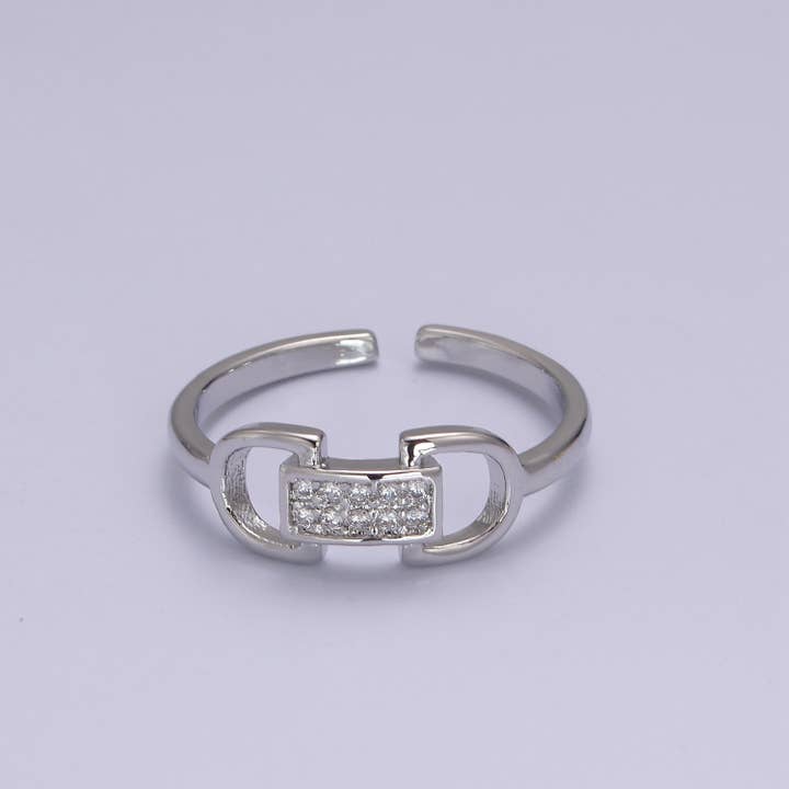 Aim Eternal - Wholesale Multi-Stone Ring - Dainty Gold/Silver Micro Pave Casual Belt Buckle Ring
