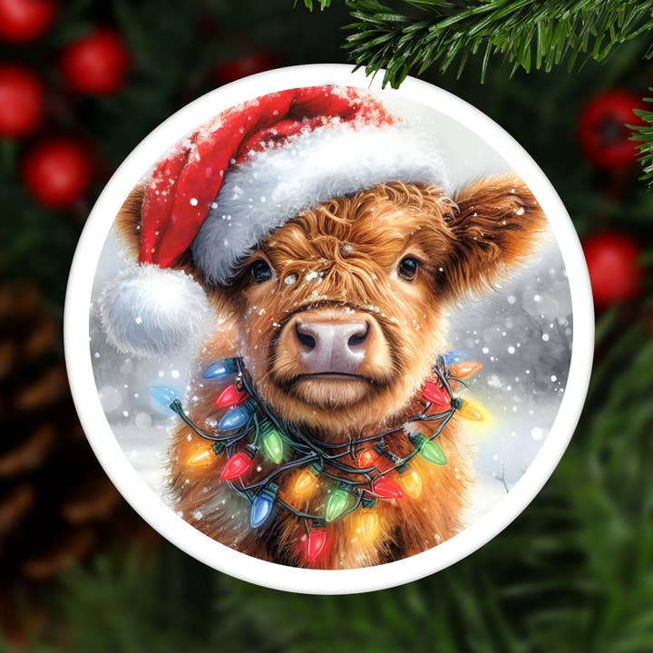 Highland Cow Christmas Ornament, Christmas Ornament for wholesale by Shades Jewelry & Gifts