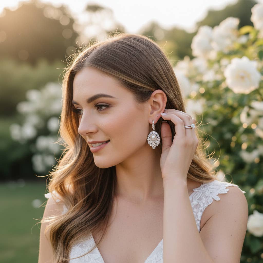 Athena Bridal Jewellery - Wholesale Dangle Earrings - CZ COLLECTION -VINTAGE ALLUE EARRINGS - CZER809 SILVER2