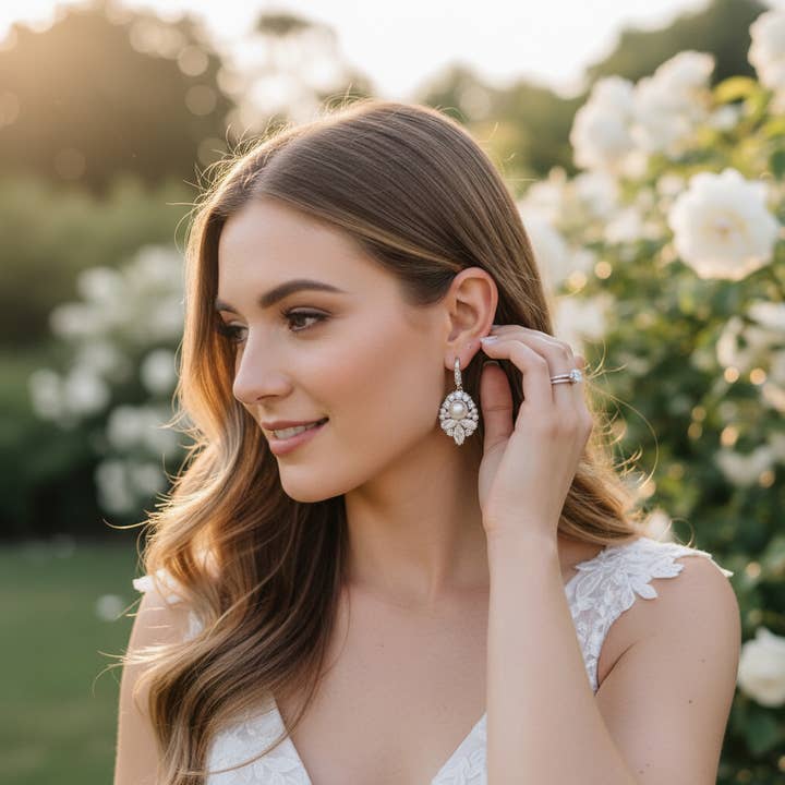 Athena Bridal Jewellery - Wholesale Dangle Earrings - CZ COLLECTION -VINTAGE ALLUE EARRINGS - CZER809 SILVER2