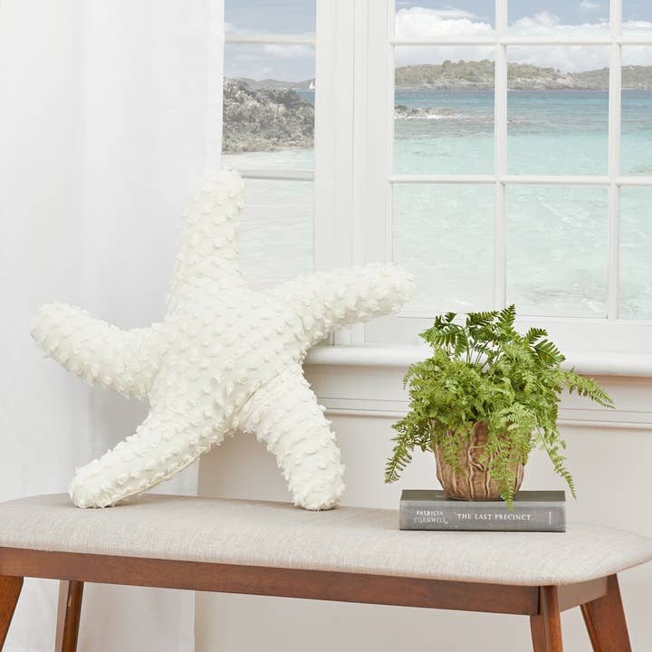 C&F Home - Wholesale Throw/Decorative Pillow - Coastal Starfish Shaped White Throw Pillow