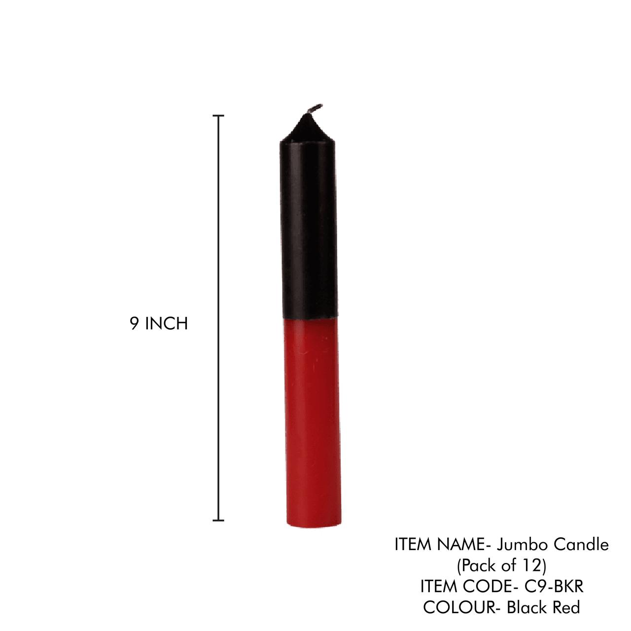 Vrinda - Wholesale Tapered Candle/Candlestick - 9" Double action Reversible Candles (Pack of 12) Black Red