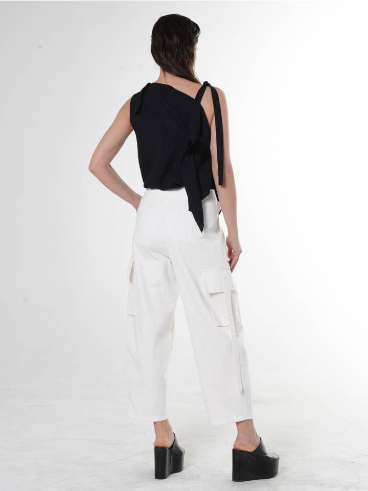 Metamorphoza - Wholesale Pants - Women's - Denim Cargo Pants In White 3