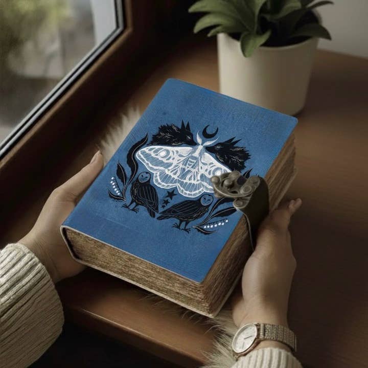 Luna Moth Leather Journal, Notebook Grimoire Leather Diary for wholesale by MNM HANDICRAFTS