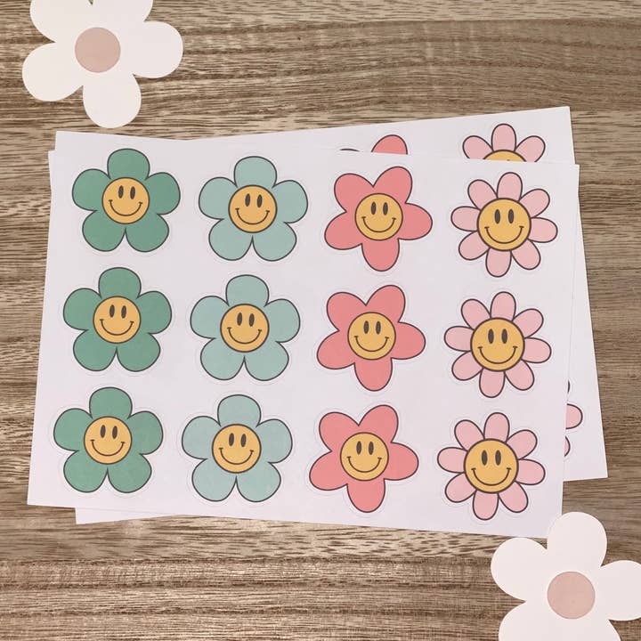Smiley Daisy Stickers, Business Stickers for wholesale by Le Monge Collections, LLC