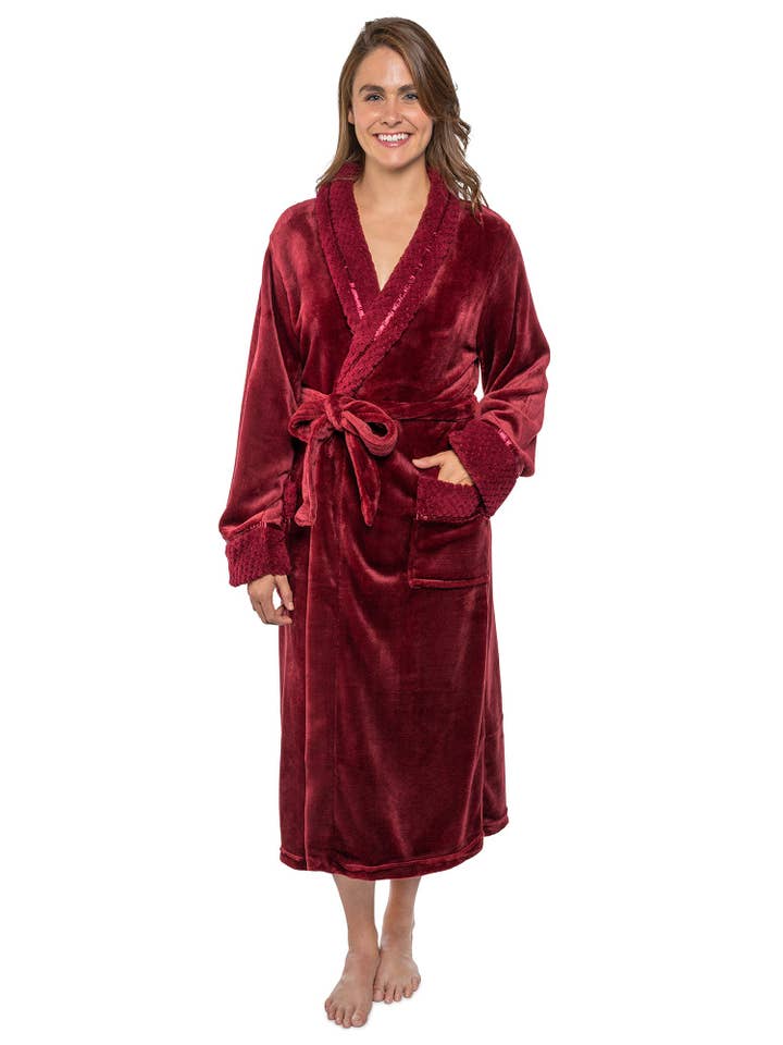 Pavilia - Wholesale Badjas - Dames - Damesbadjas van fleece met satijnen en wafelkanten9