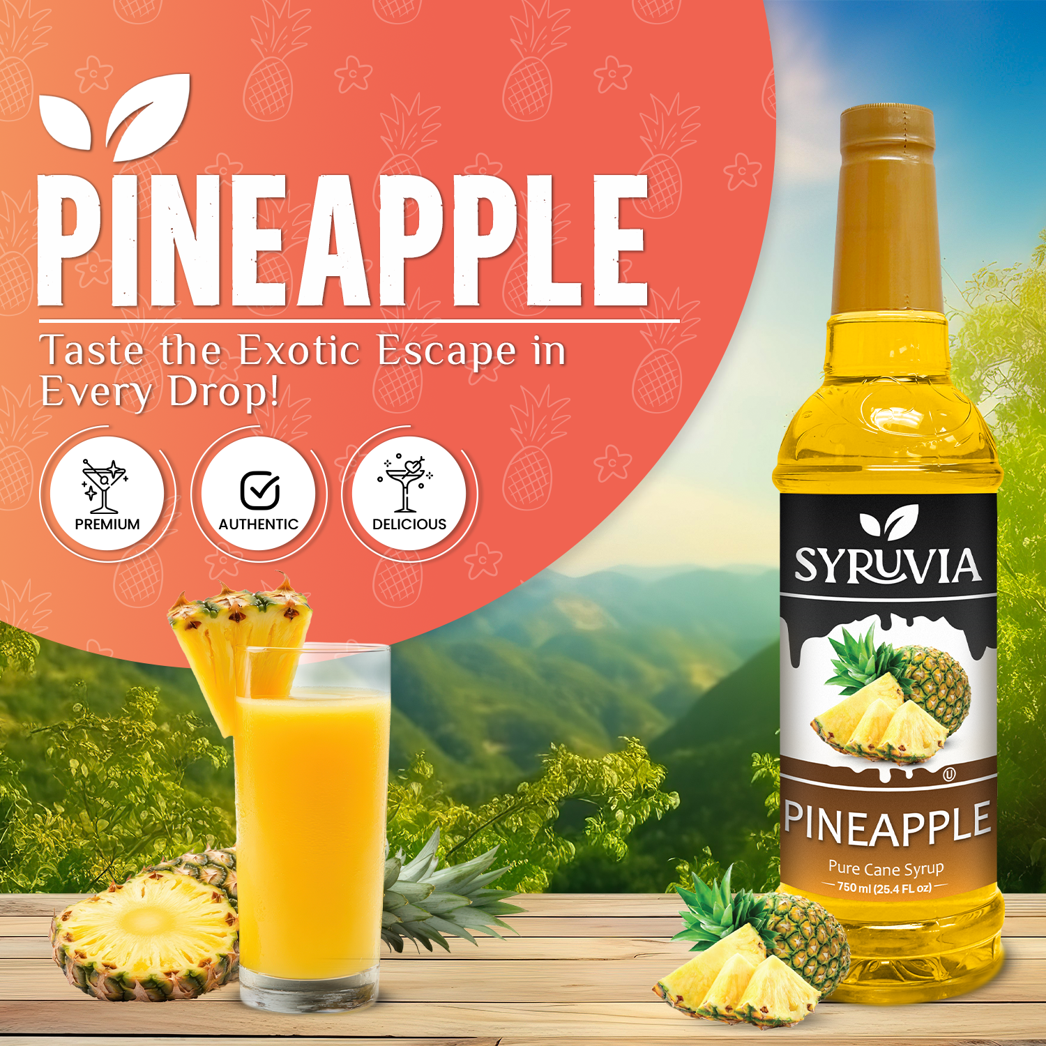 Syruvia - Vente Mélange/sirop pour cocktails - sirop d'ananas1