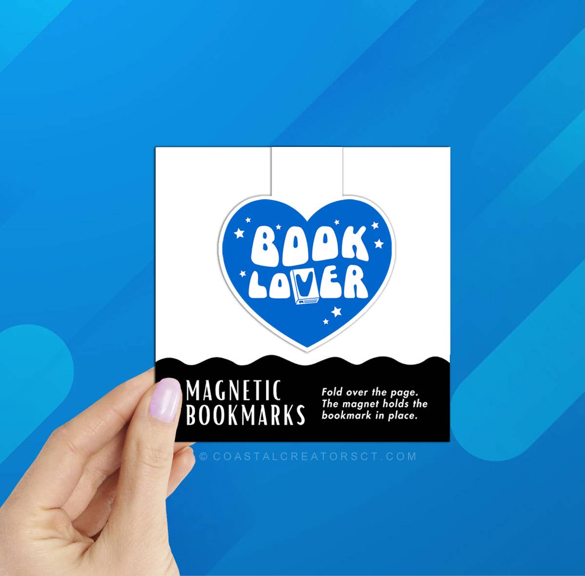 Coastal Creators of Connecticut - Wholesale Bookmark - Book Lover Hearts Blue Magnetic Bookmark (Packaged)1
