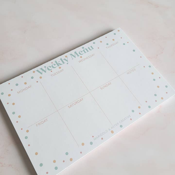 Rainbow Dots Wochenmenüplaner für den Großhandel von Marigold & Aster Creative