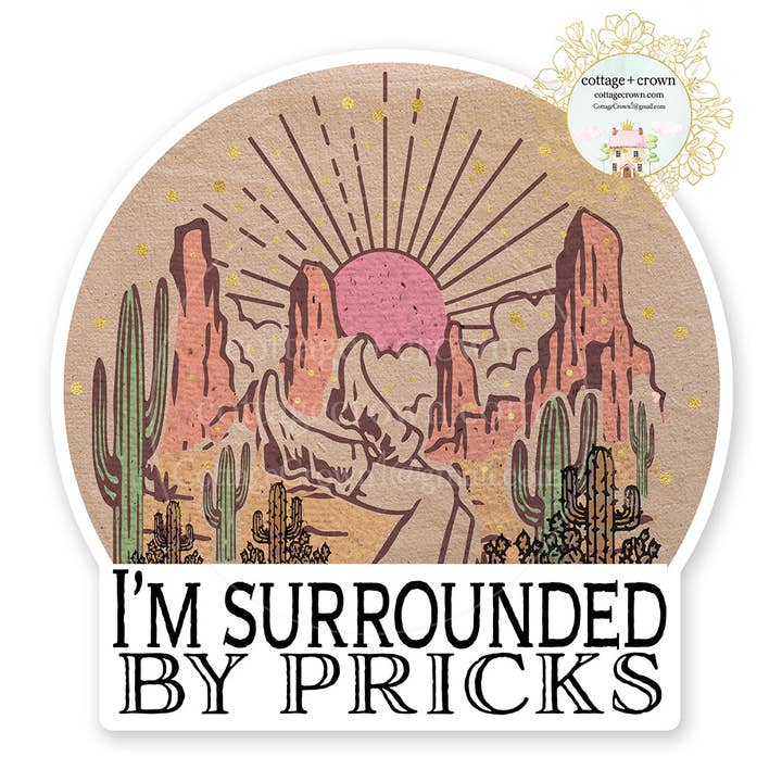 Surrounded By Pricks Boho Cowgirl Boots Vinyl Decal Sticker for wholesale by cottage + crown