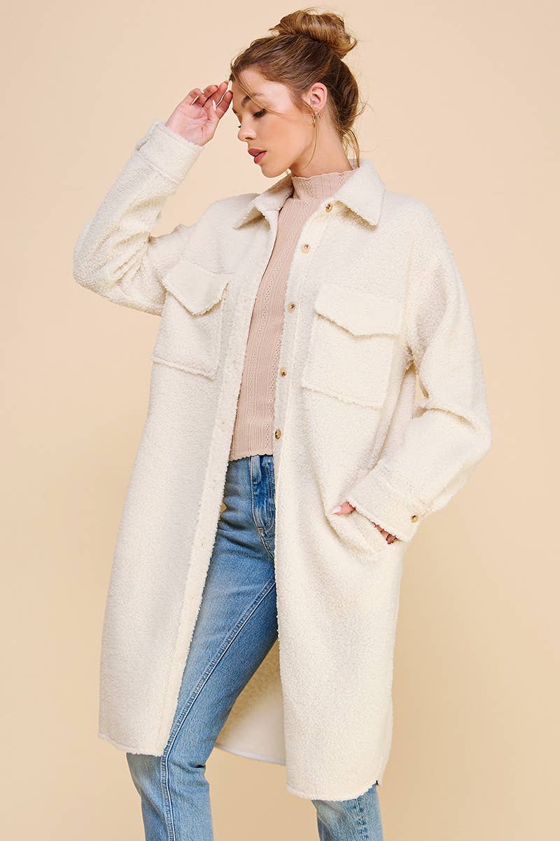 Dusty Rose Long Sherpa Shacket with Pockets for wholesale on Faire6