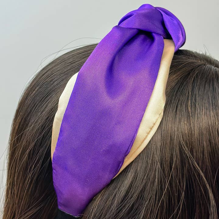 Prep Obsessed Wholesale - Wholesale Fashion Headband - Women's - Game Day Jumbo Puffy Knotted Headbands - Gold & Purple