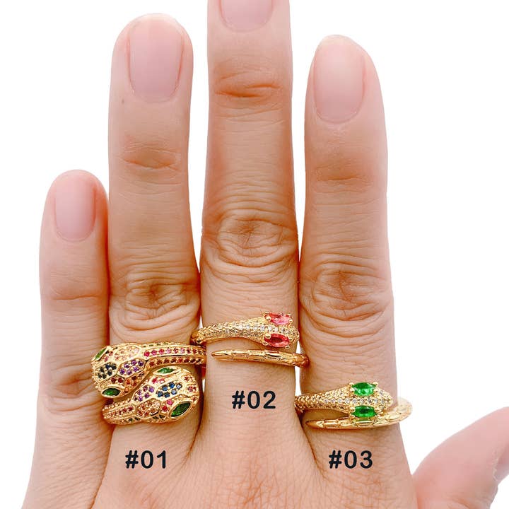 CZ Micro Pave 18K Gold Filled Snake Adjustable Ring, RG006 for wholesale by Beads Creation