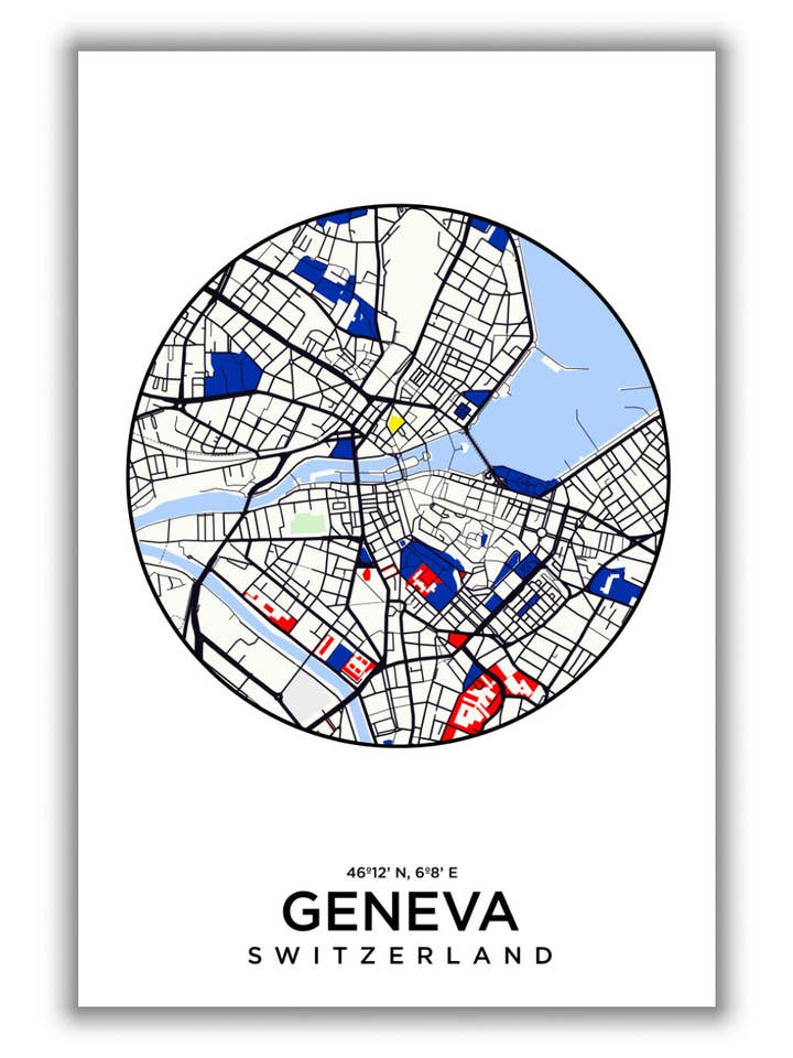 Mapa de Geneva Suíça por atacado de Stanley Print House