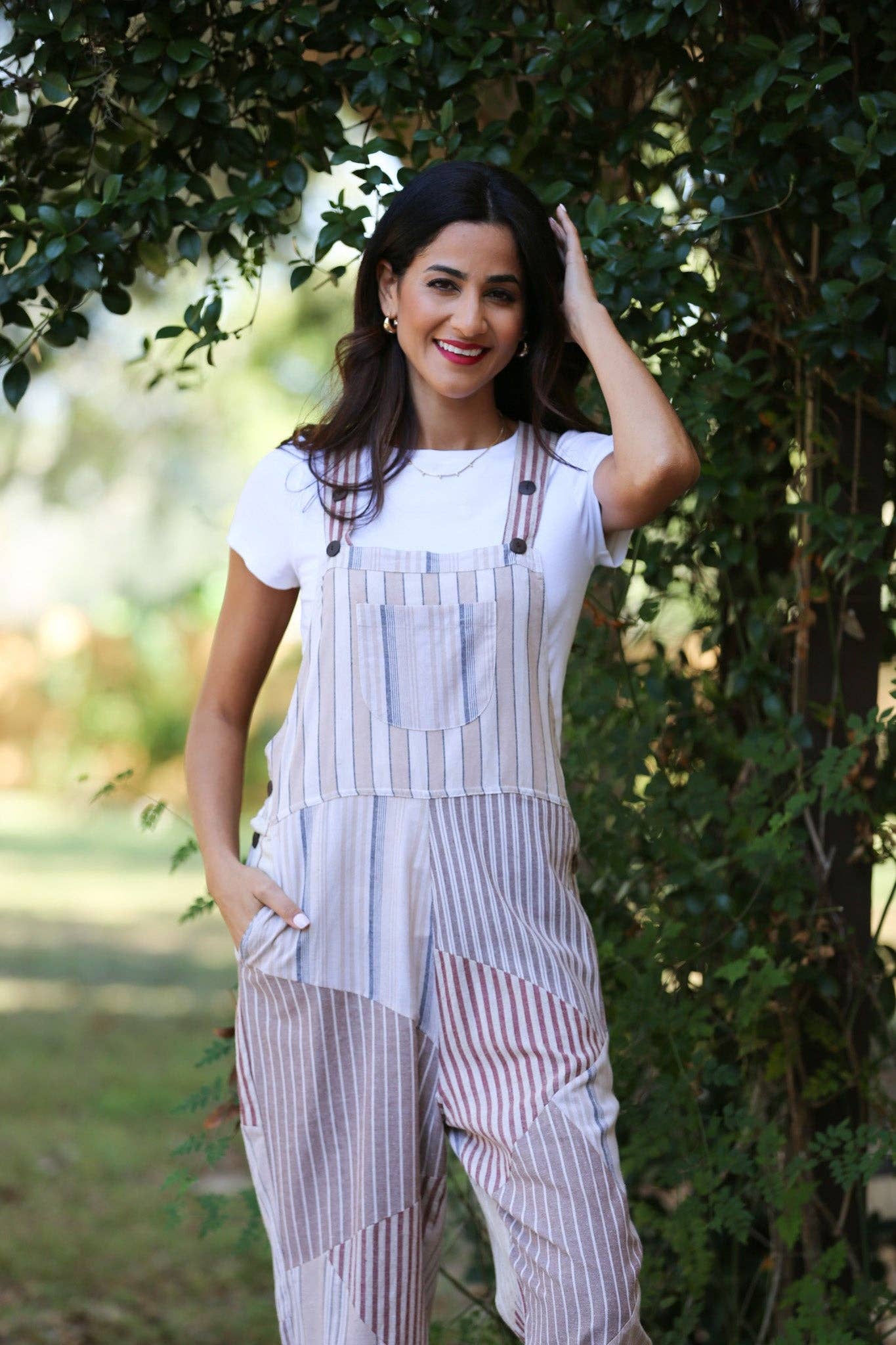 Sacred Threads - Wholesale Overalls - Women's - Ethereal Stripes Chic Patchwork Overalls1