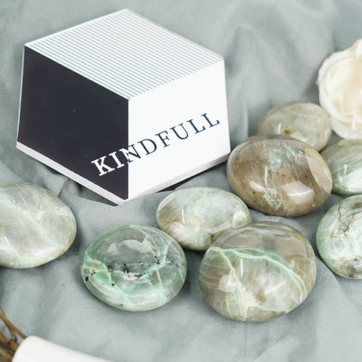 Moon Rituals - Wholesale Spiritual Stone/Crystal - Green Moonstone Palm Stone - Embrace Intuition & Peace