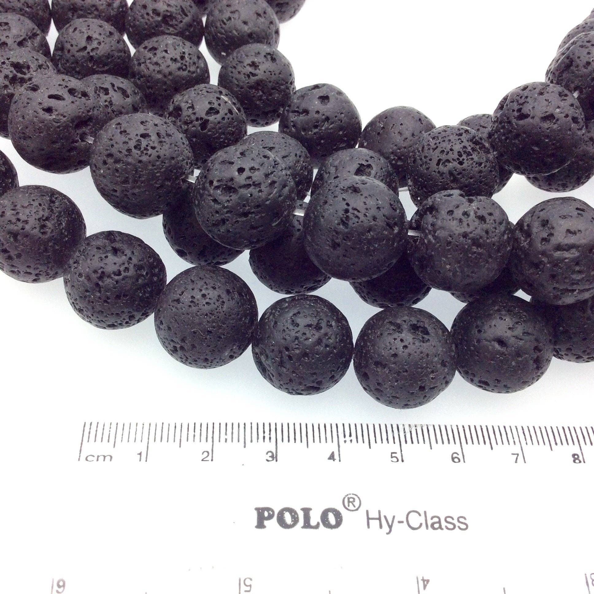 Only Beads - Wholesale Beads - 16mm Natural Black Lava Rock Beads–Waxed Round Shape,15.5"0