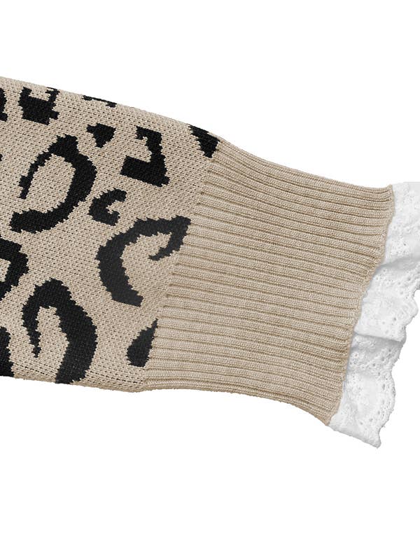 Khaki Autumn and winter retro lace stitching leopard print sweater for wholesale on Faire8