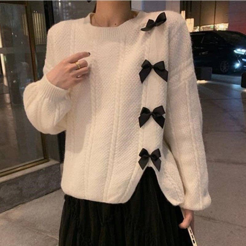 FurDecoration – Engroshandel Pullover - Dame – Sweet bow-knude løs pasform ensfarvet sweater2