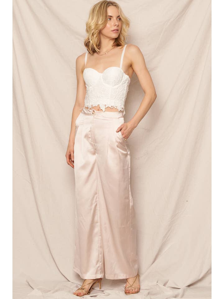 En Crème - Wholesale Pants - Women's - Satin Wide Leg Pants